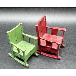 2 Rare Vintage Arcade cast iron miniature dollhouse rocking chairs -TO6